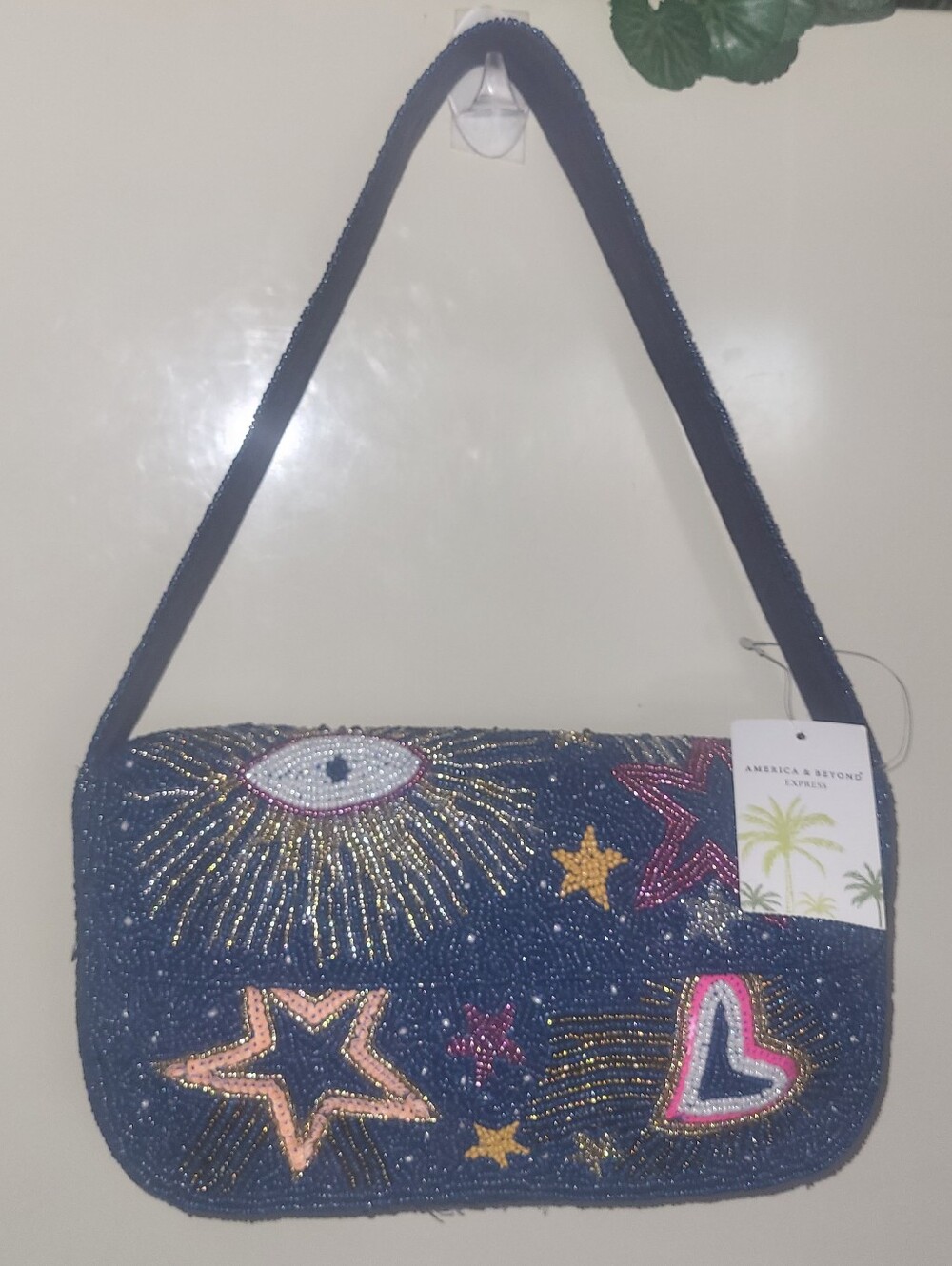America & Beyond New With Tags Navy Blue Beaded Bag
